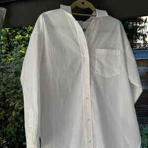 Athleta Oversized Performance Poplin Long Sleeve Shirt in White Size M